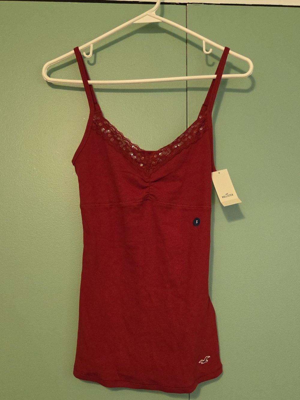 Nwt Hollister Red Sequin Lace-Trim Tank Size Small